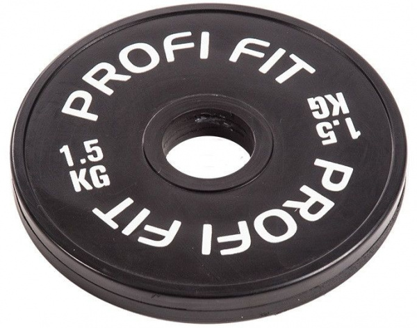 Диск для штанги каучуковый, черный D51 мм PROFI-FIT 1,5 кг